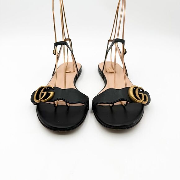 Gucci GG Marmont Flats Sandals Black Leather EU 38 US 8 - Picture 2 of 9